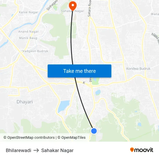 Bhilarewadi to Sahakar Nagar map