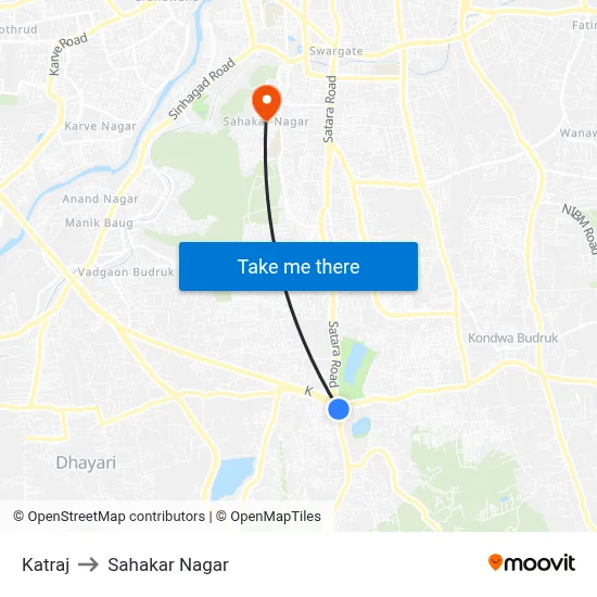 Katraj to Sahakar Nagar map