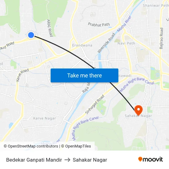 Bedekar Ganpati Mandir to Sahakar Nagar map