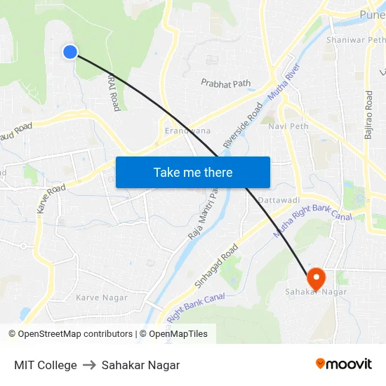 MIT College to Sahakar Nagar map
