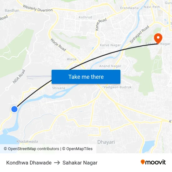 Kondhwa Dhawade to Sahakar Nagar map