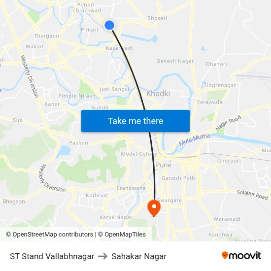 ST Stand Vallabhnagar to Sahakar Nagar map