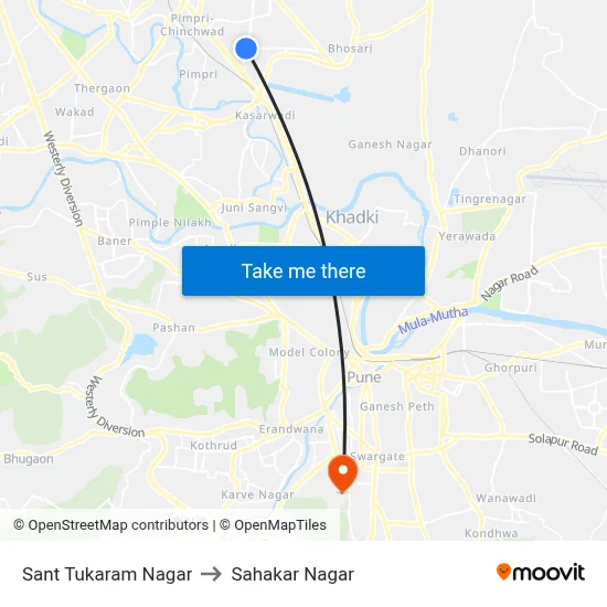 Sant Tukaram Nagar to Sahakar Nagar map