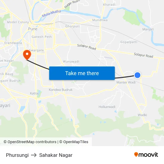 Phursungi to Sahakar Nagar map