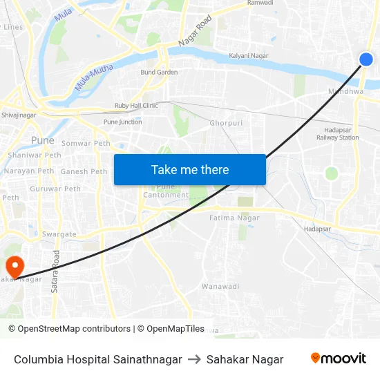 Sainathnagar Columbia Hospital to Sahakar Nagar map