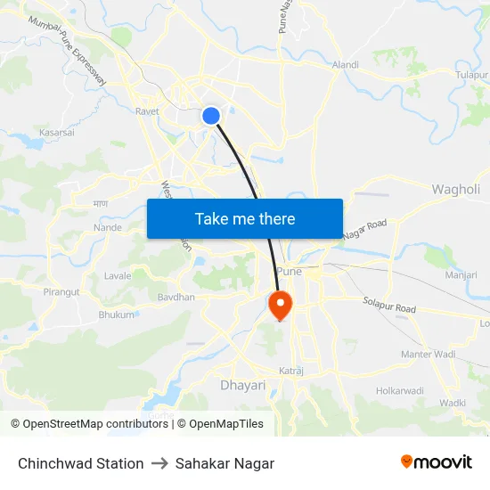 Chinchwad Station to Sahakar Nagar map