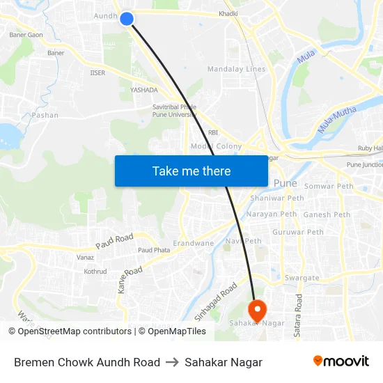 Bremen Chowk Aundh Road to Sahakar Nagar map