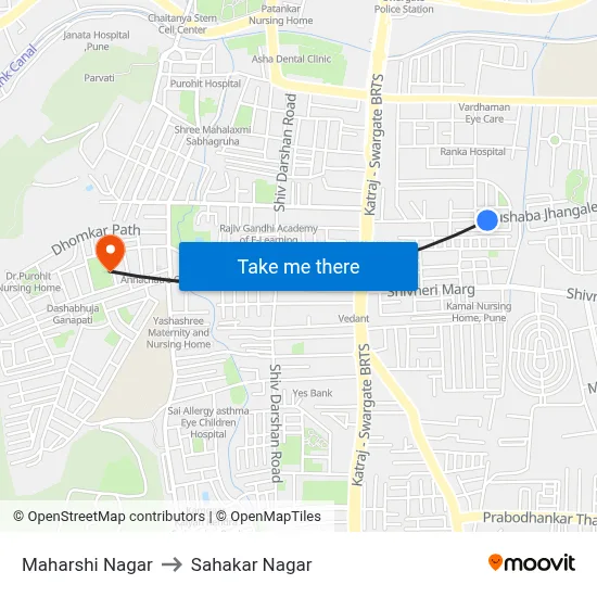 Maharshi Nagar to Sahakar Nagar map