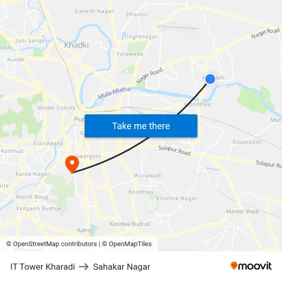 IT Tower Kharadi to Sahakar Nagar map