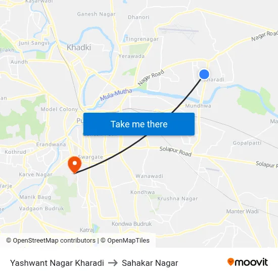 Yashwant Nagar Kharadi to Sahakar Nagar map