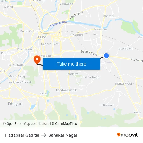Hadapsar Gadital to Sahakar Nagar map