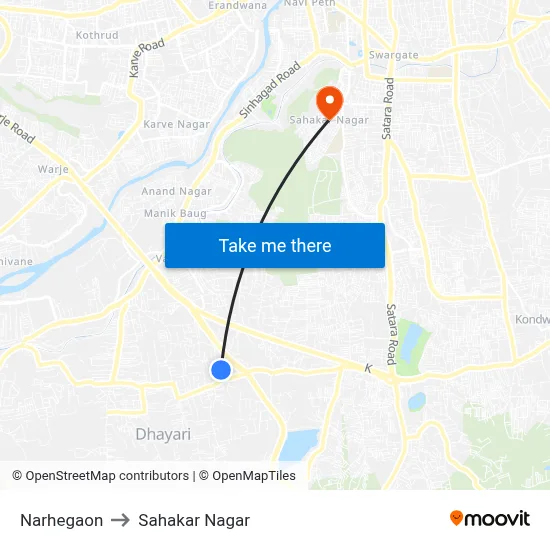 Narhegaon to Sahakar Nagar map