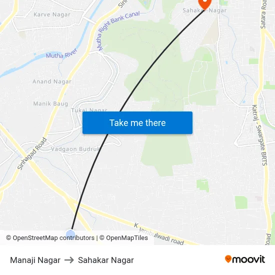 Manaji Nagar to Sahakar Nagar map
