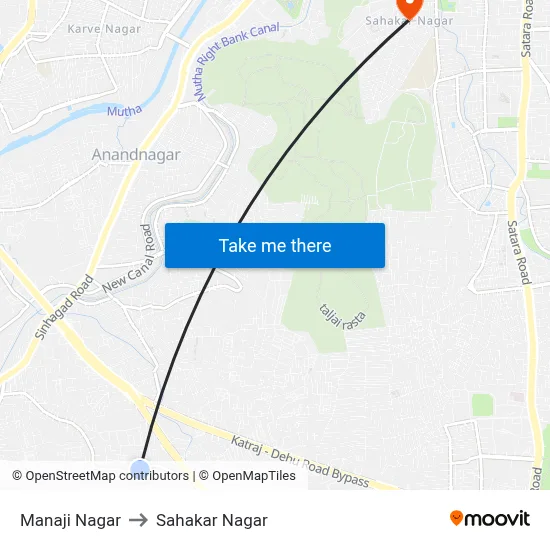 Manaji Nagar to Sahakar Nagar map