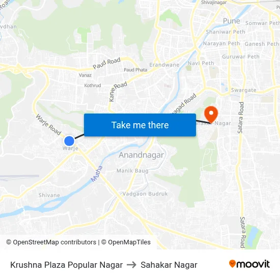 Krushna Plaza Popular Nagar to Sahakar Nagar map