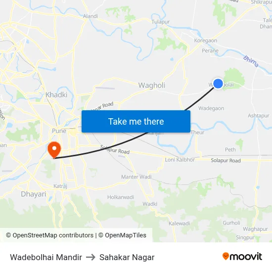 Wadebolhai Mandir to Sahakar Nagar map