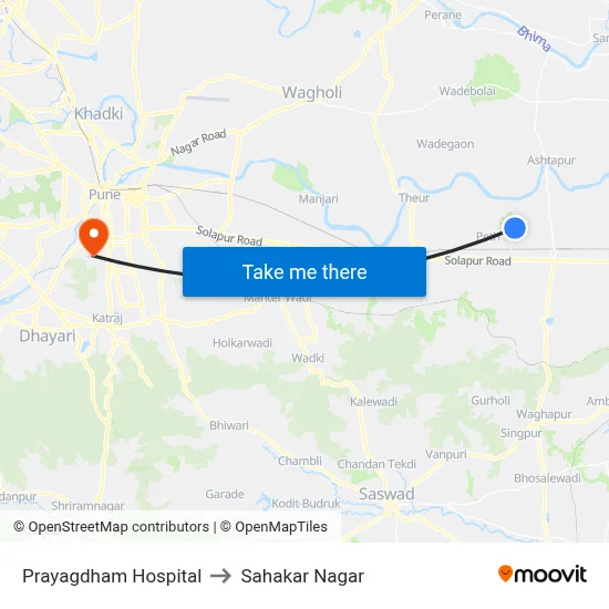 Prayagdham Hospital to Sahakar Nagar map