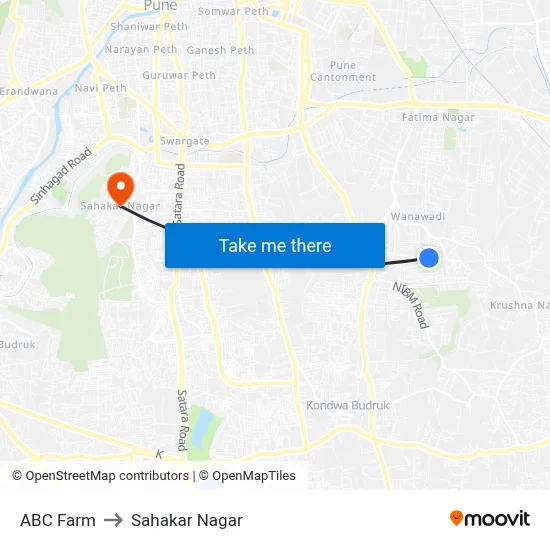 ABC Farm to Sahakar Nagar map