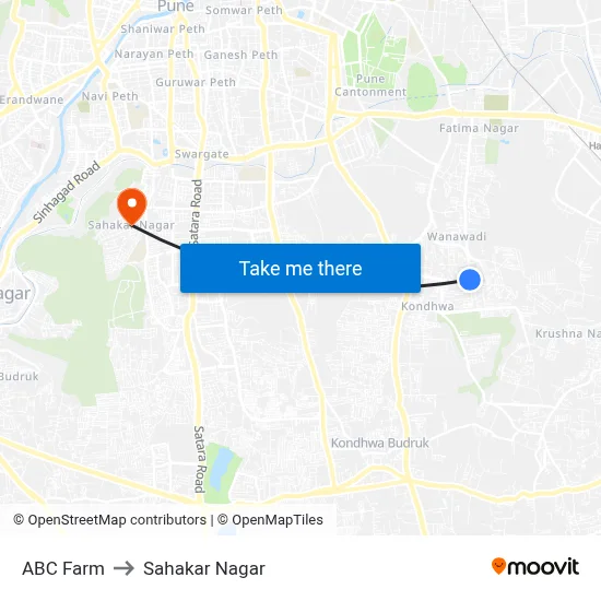 ABC Farm to Sahakar Nagar map