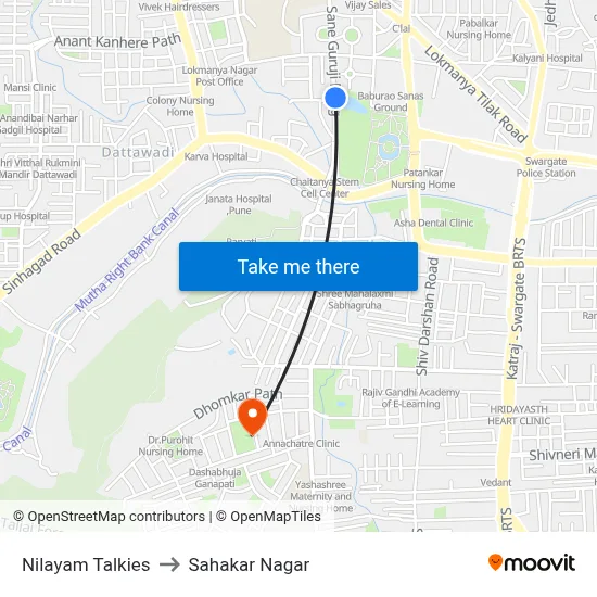 Nilayam Talkies to Sahakar Nagar map