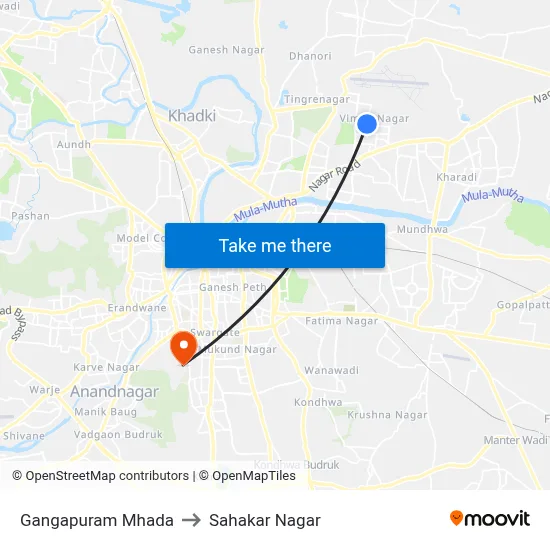 Gangapuram Mhada to Sahakar Nagar map