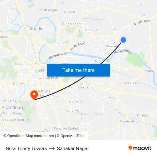 Gera Trinity Towers to Sahakar Nagar map