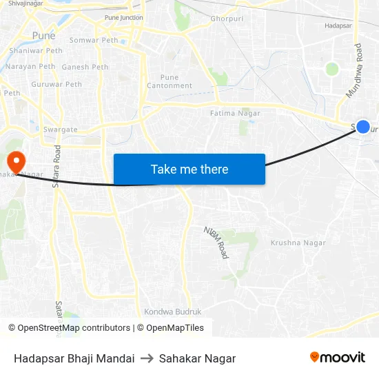 Hadapsar Bhaji Mandai to Sahakar Nagar map