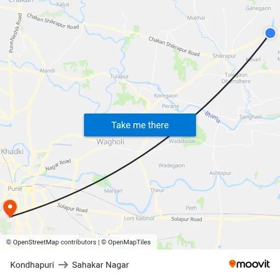 Kondhapuri to Sahakar Nagar map