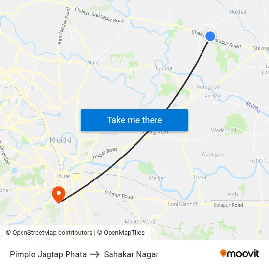 Pimple Jagtap Phata to Sahakar Nagar map