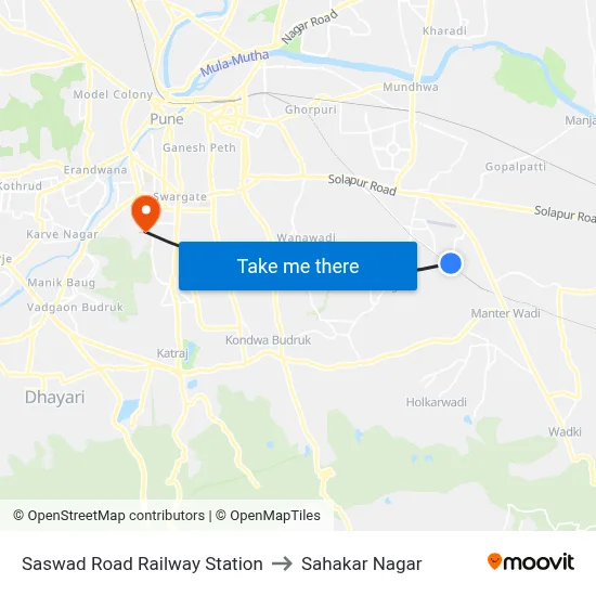 Saswad Road Railway Station to Sahakar Nagar map