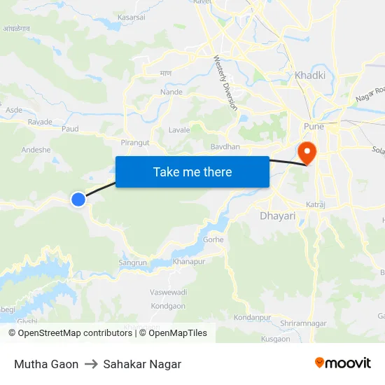 Mutha Gaon to Sahakar Nagar map