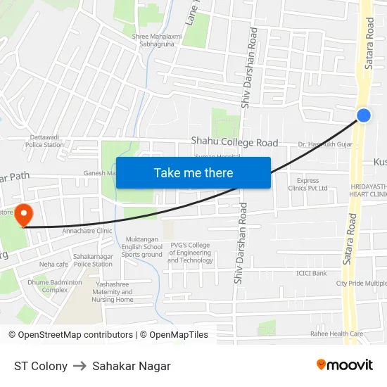 ST Colony to Sahakar Nagar map
