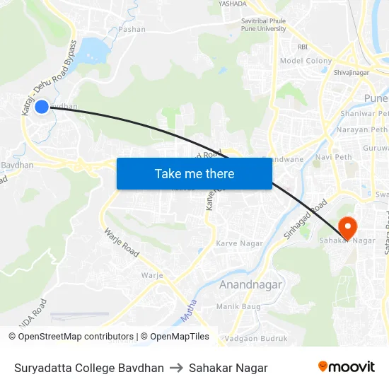 Suryadatta College Bavdhan to Sahakar Nagar map