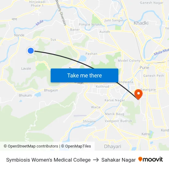 Symbiosis Women's Medical College to Sahakar Nagar map