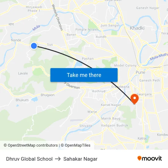 Dhruv Global School to Sahakar Nagar map