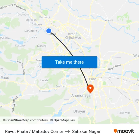 Ravet Phata / Mahadev Corner to Sahakar Nagar map
