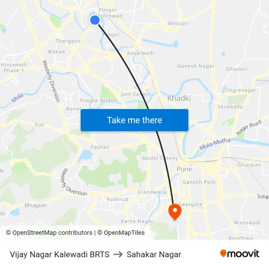 Vijay Nagar Kalewadi BRTS to Sahakar Nagar map