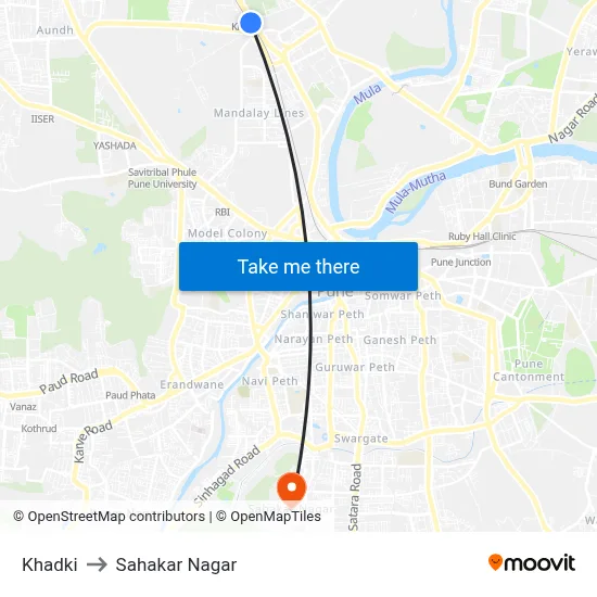Khadki to Sahakar Nagar map