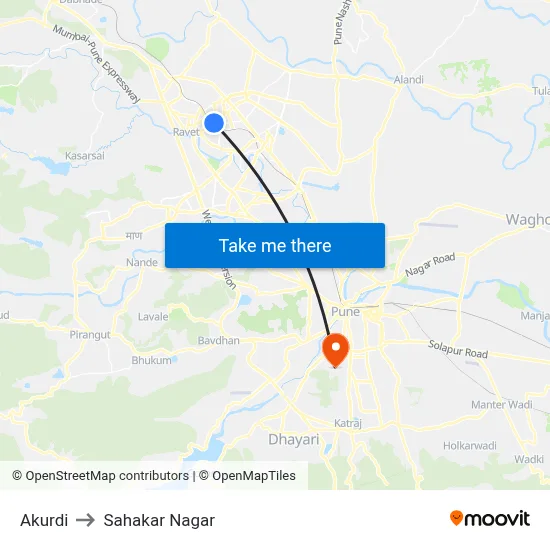 Akurdi to Sahakar Nagar map