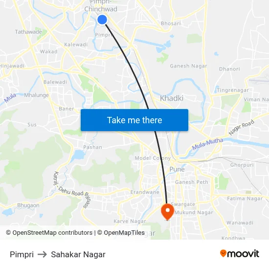 Pimpri to Sahakar Nagar map