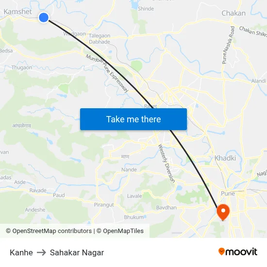 Kanhe to Sahakar Nagar map