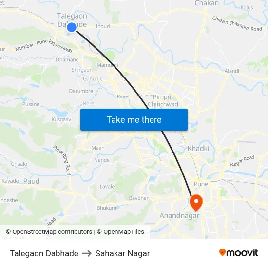 Talegaon Dabhade to Sahakar Nagar map