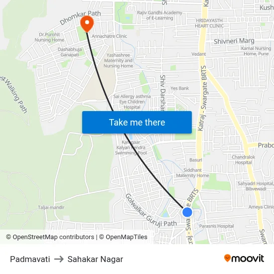 Padmavati to Sahakar Nagar map