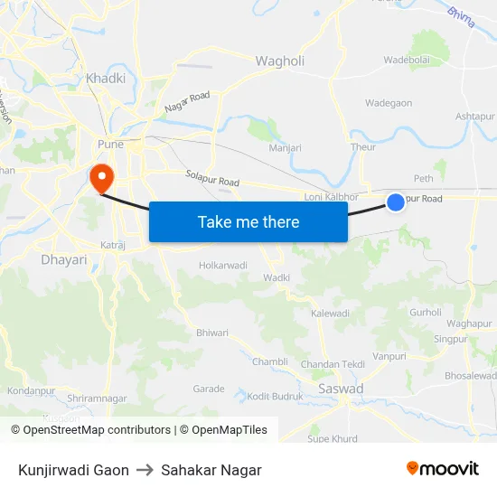 Kunjirwadi Gaon to Sahakar Nagar map