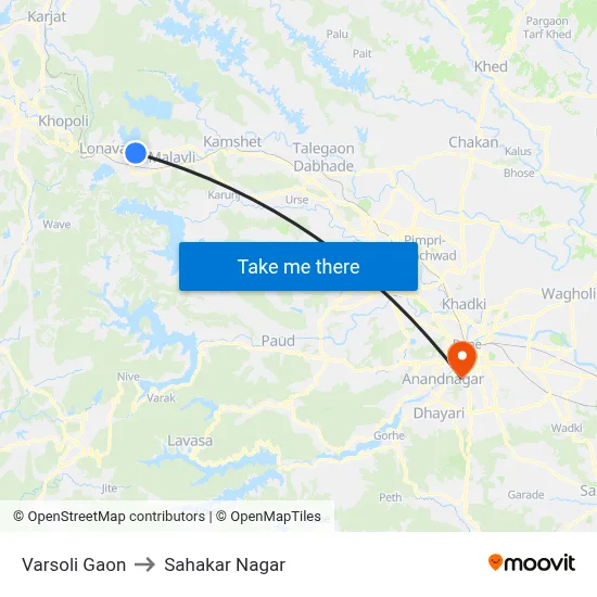 Varsoli Gaon to Sahakar Nagar map