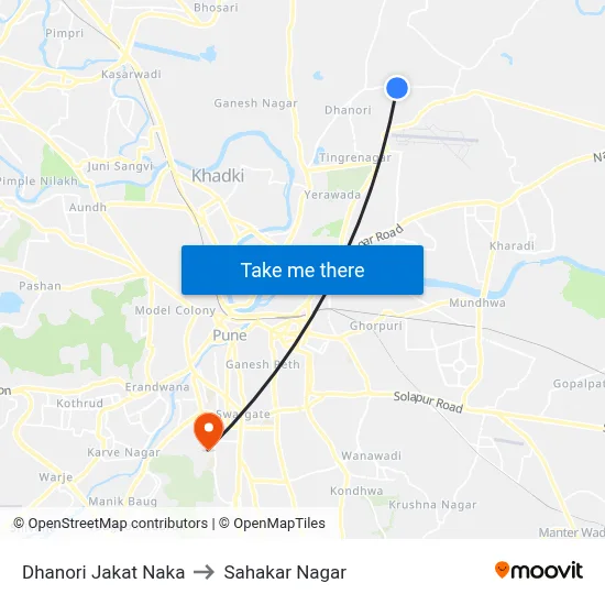 Dhanori Jakat Naka to Sahakar Nagar map