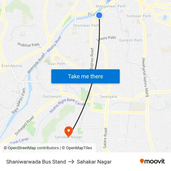 Shaniwarwada Bus Stand to Sahakar Nagar map