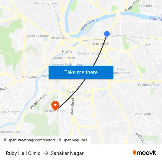 Ruby Hall Clinic to Sahakar Nagar map