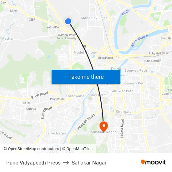 Pune Vidyapeeth Press to Sahakar Nagar map