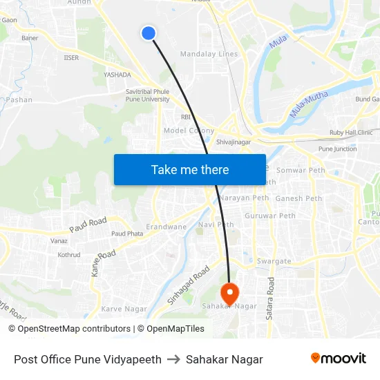 Post Office Pune Vidyapeeth to Sahakar Nagar map